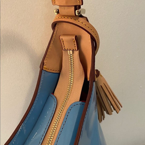 Dooney & Bourke Hobo Shoulder Bag Denim Blue Patent Leather New